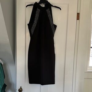 Calvin Klein Black and Silver Halter Dress NWT